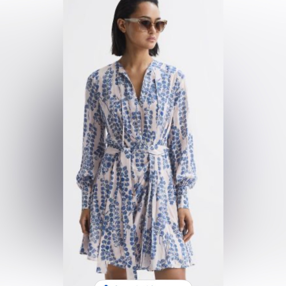 Reiss Cream Dress with Blue Floral Print